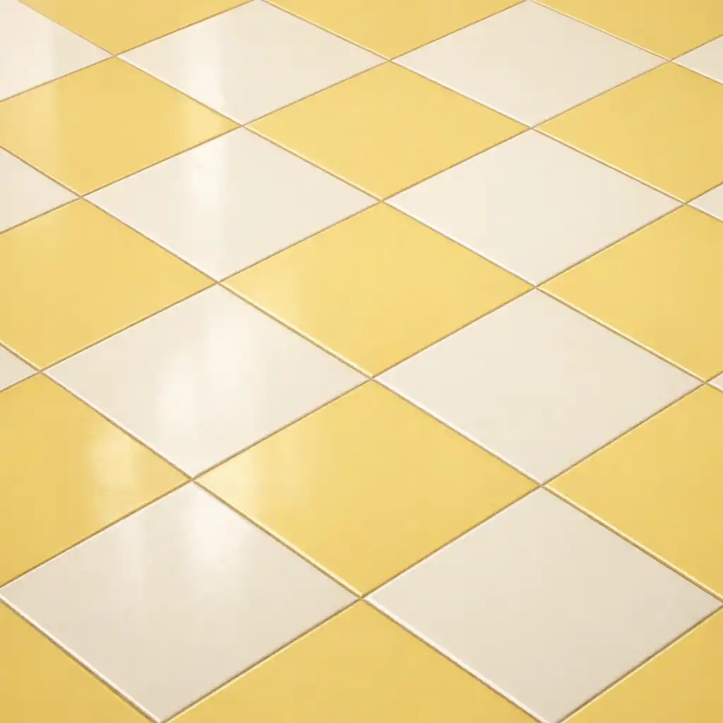 Close-up of the bistrotaste checkerboard floor in butter yellow and off-white tiles