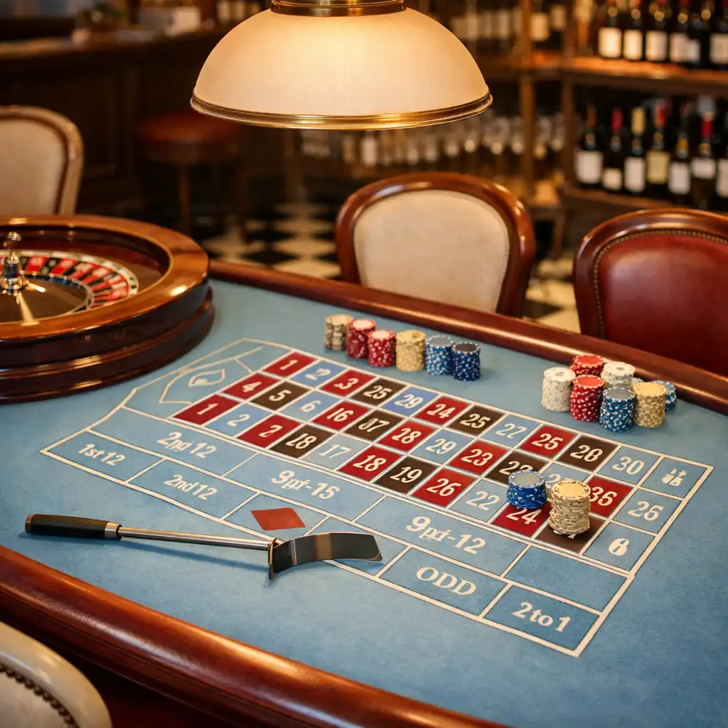 Roulette table set in a bistro dining area with warm pendant lighting